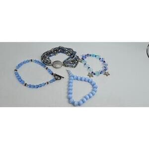Set of Four ICY Blue Glass and Silver Beaded Bracelets - Beach Boho
